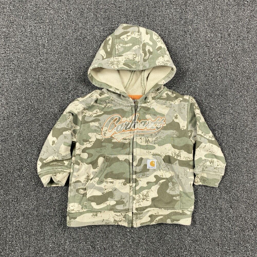Carhartt Hoodie Full Zip Hooded Sweatshirt Camo Cursive Baby Size 9 Months